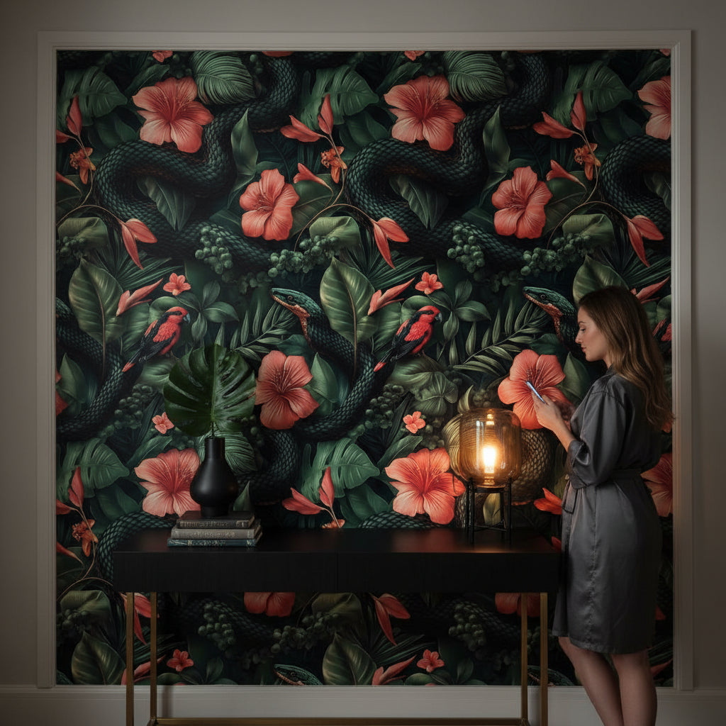 Exotic Snake Wallpaper Bird Tropical Decorative Mural