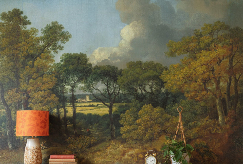 Vintage Green Forest Scene Landscape Wall Mural