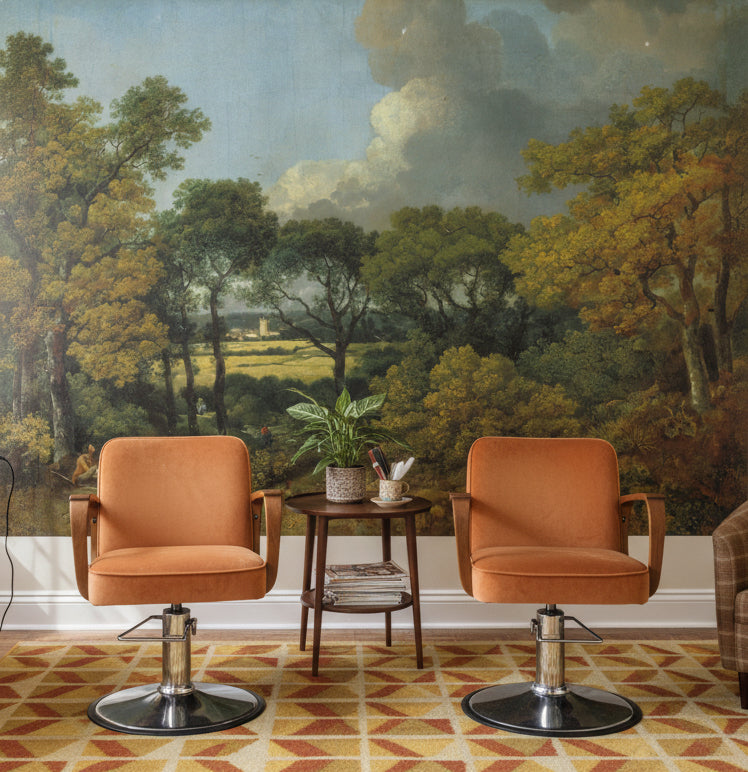 Vintage Green Forest Scene Landscape Wall Mural