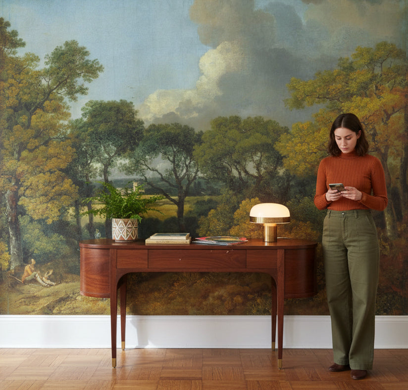 Vintage Green Forest Scene Landscape Wall Mural