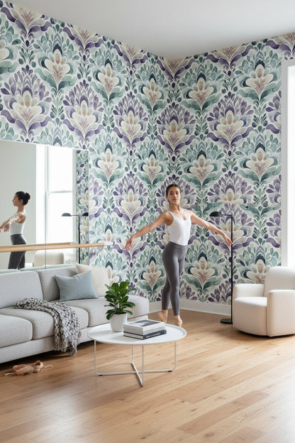 Lavender and Sage Abstract Floral Wallpaper