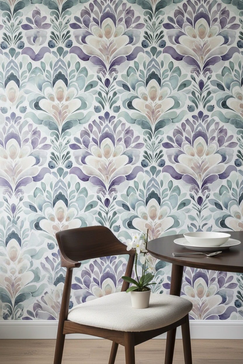 Damask Wallpaper Watercolor Mural Abstract Wall Decor