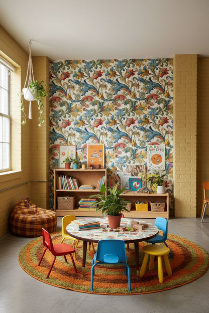 Cream Multicolor Vintage Floral Wallpaper