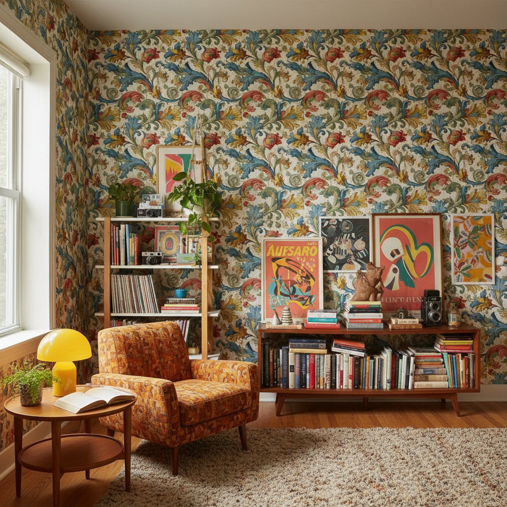 Floral Wallpaper Damask Vintage Wall Double Roll