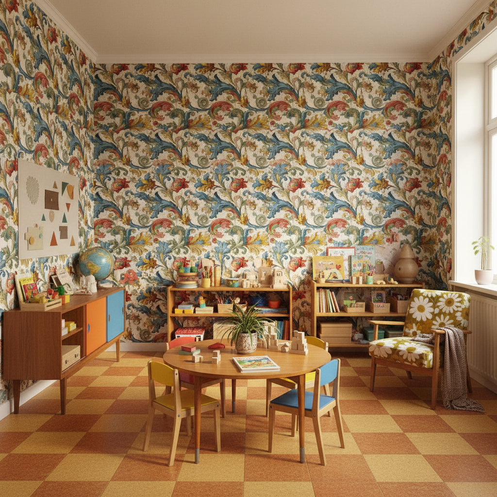 Cream Multicolor Vintage Floral Wallpaper