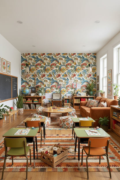 Cream Multicolor Vintage Floral Wallpaper