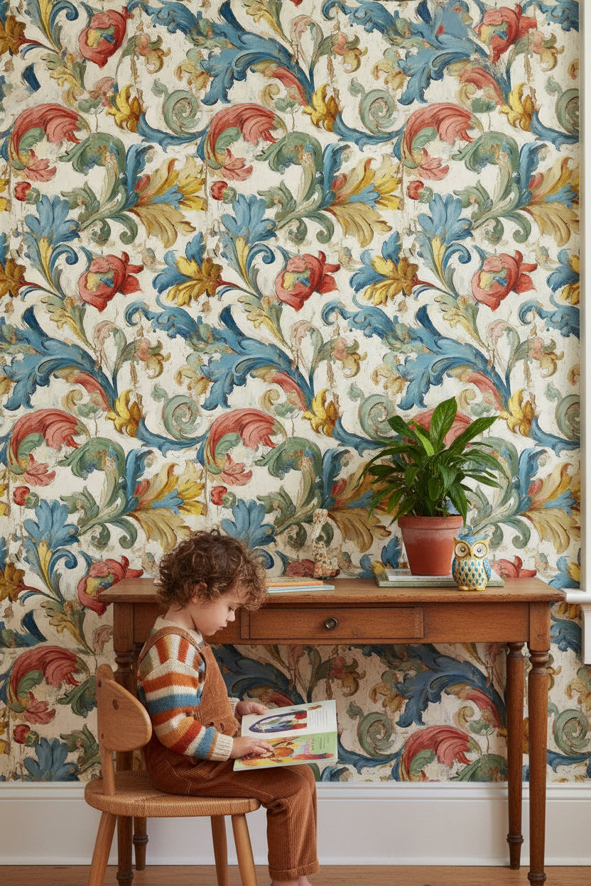 Floral Wallpaper Damask Vintage Wall Double Roll