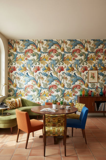 Cream Multicolor Vintage Floral Wallpaper