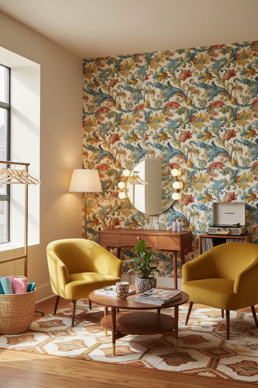 Floral Wallpaper Damask Vintage Wall Double Roll