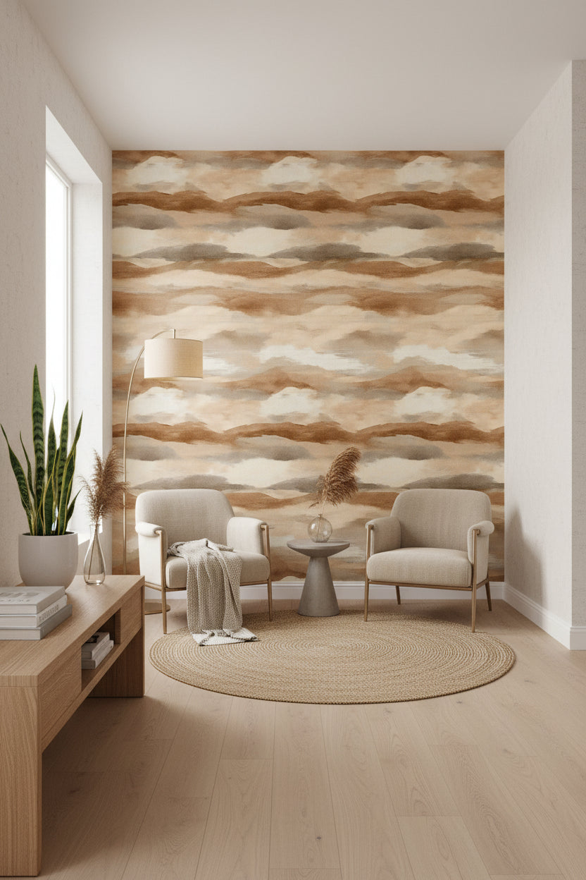 Taupe Beige Abstract Cloud Wallpaper