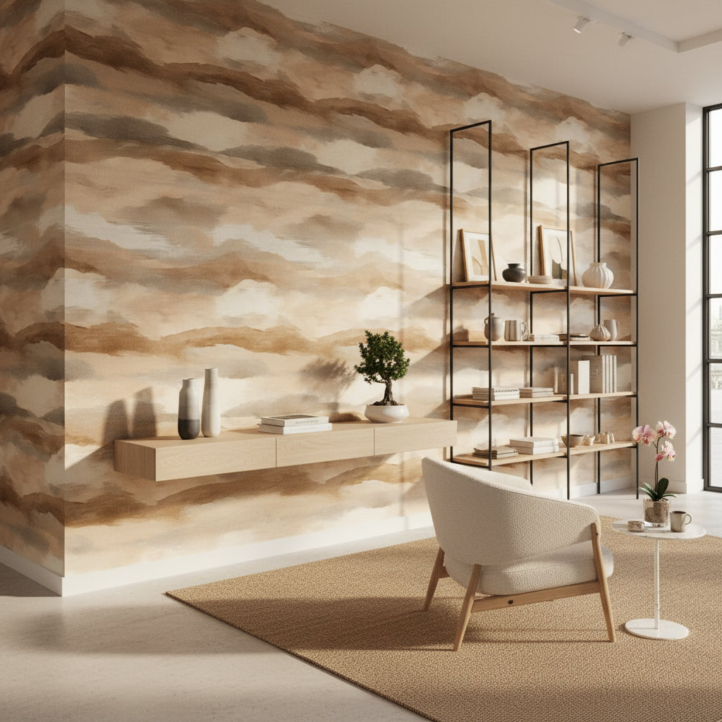Taupe Beige Abstract Cloud Wallpaper