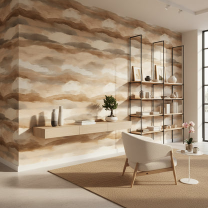 Taupe Beige Abstract Cloud Wallpaper