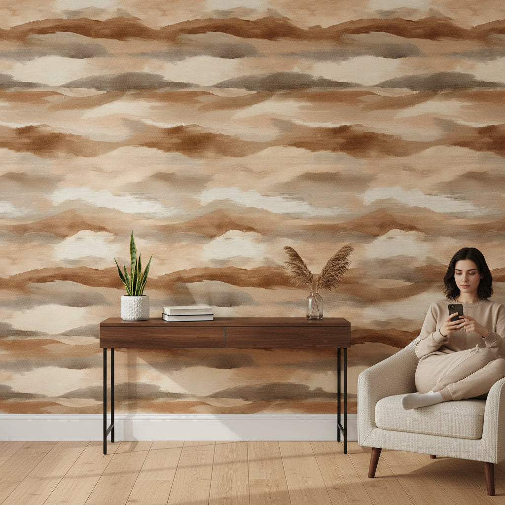 Taupe Beige Abstract Cloud Wallpaper