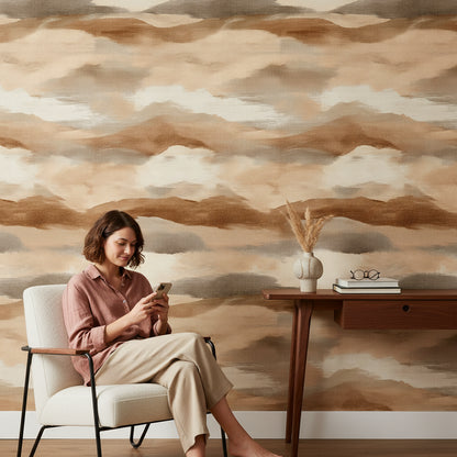 Taupe Beige Abstract Cloud Wallpaper