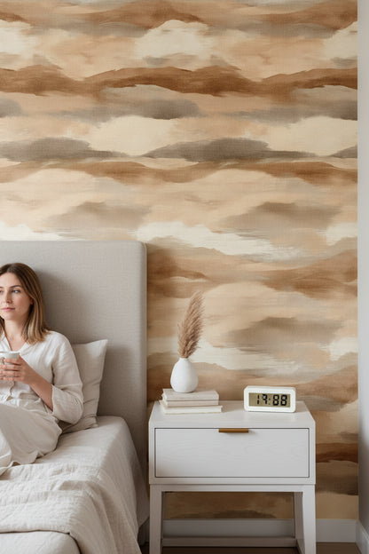 Taupe Beige Abstract Cloud Wallpaper