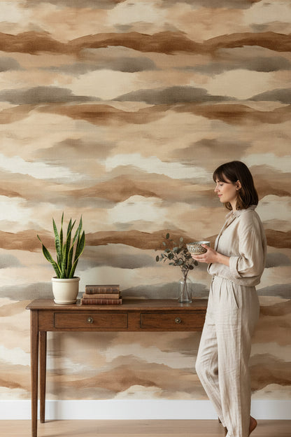 Taupe Beige Abstract Cloud Wallpaper