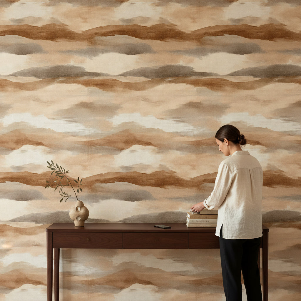 Taupe Beige Abstract Cloud Wallpaper