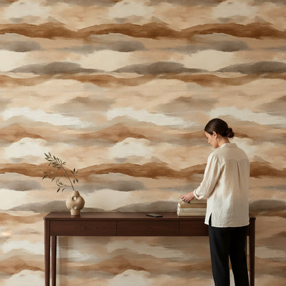 Taupe Beige Abstract Cloud Wallpaper