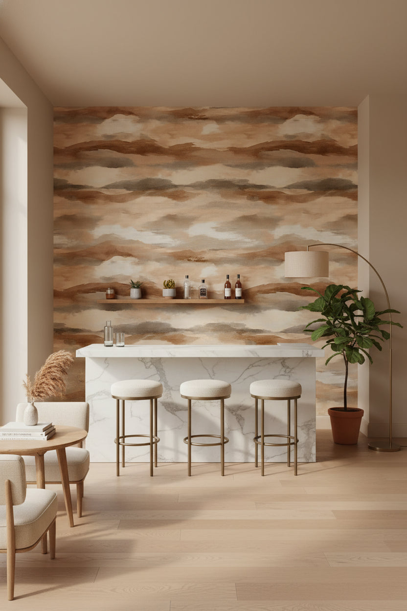 Taupe Beige Abstract Cloud Wallpaper