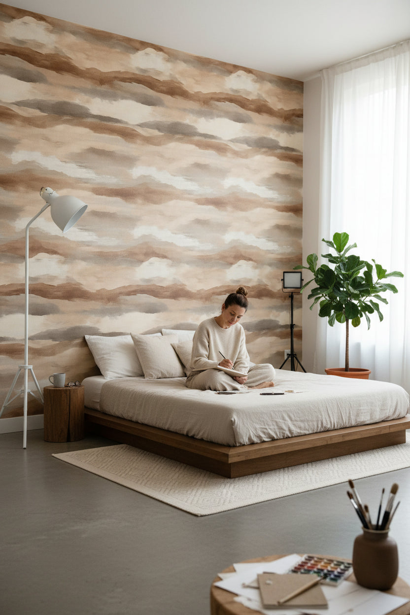 Taupe Beige Abstract Cloud Wallpaper