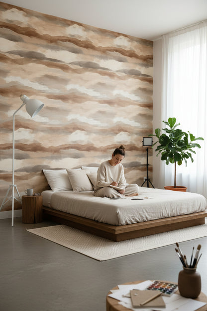 Taupe Beige Abstract Cloud Wallpaper