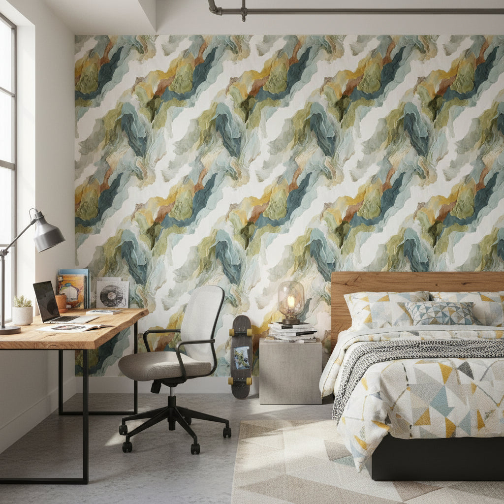 Earthy Green Abstract Brushstroke Wallpaper