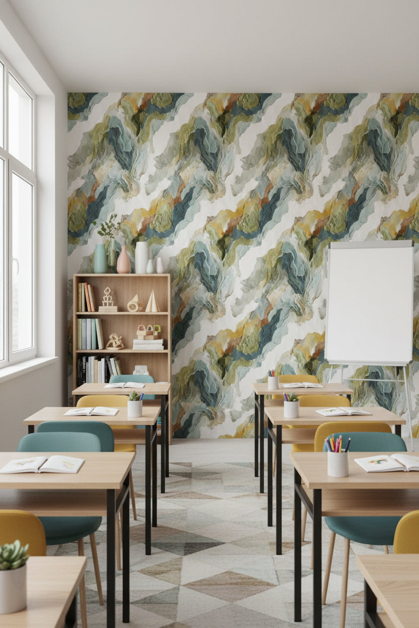 Shades Of Green Wallpaper Abstract Removable Layered Wall Mural