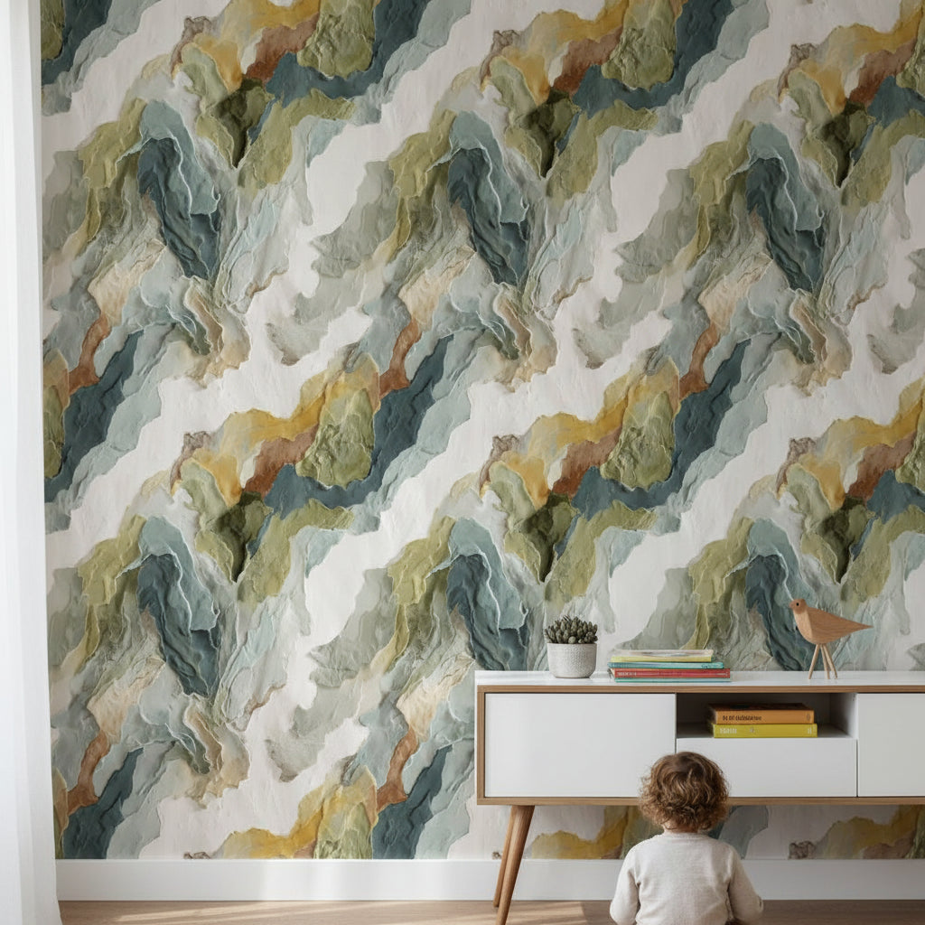 Earthy Green Abstract Brushstroke Wallpaper