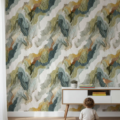 Earthy Green Abstract Brushstroke Wallpaper