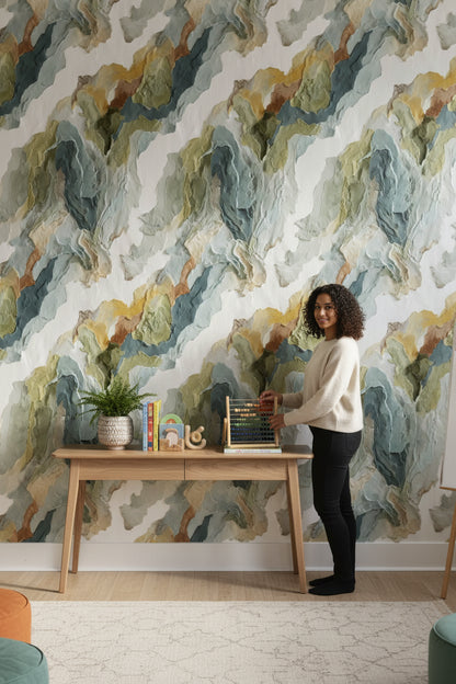 Earthy Green Abstract Brushstroke Wallpaper