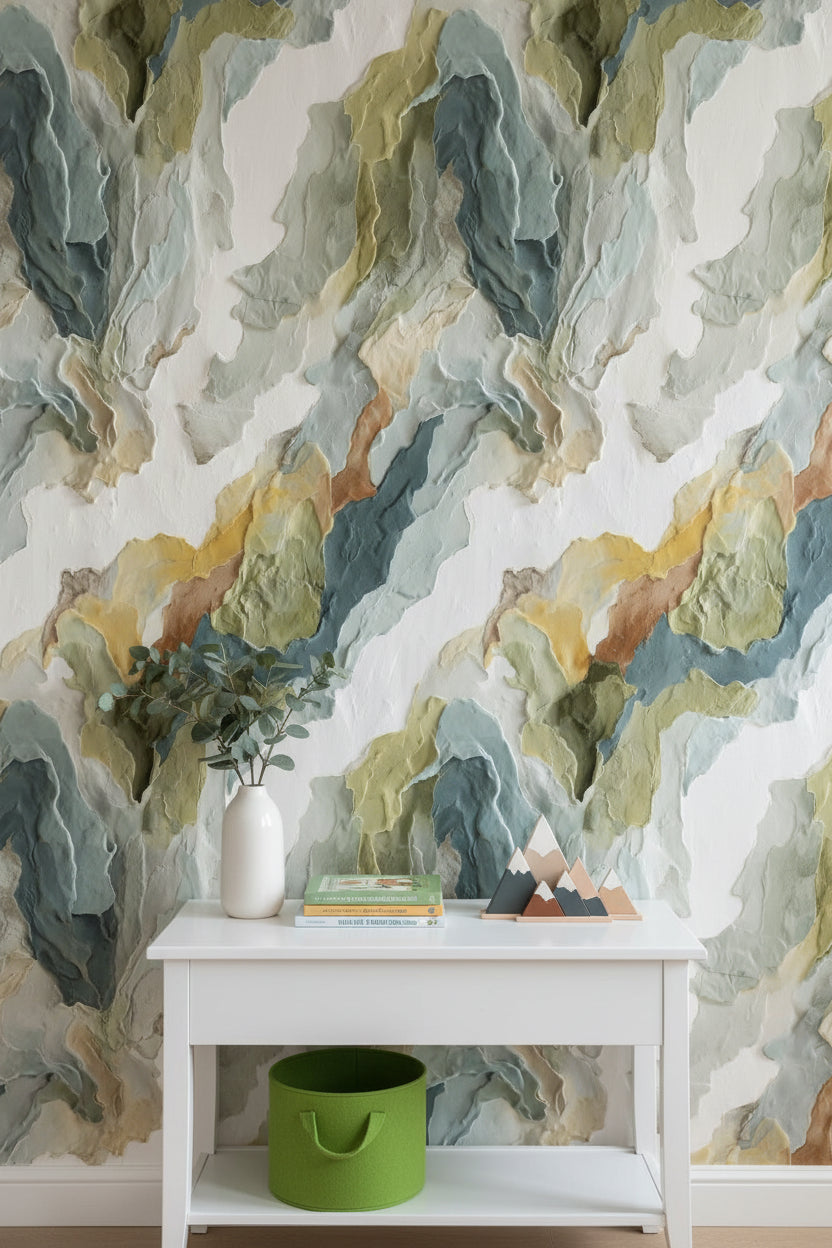 Earthy Green Abstract Brushstroke Wallpaper