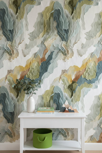 Earthy Green Abstract Brushstroke Wallpaper