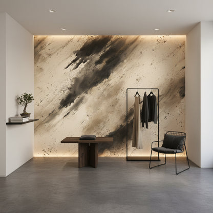 Beige and Black Abstract Brushstroke Wallpaper