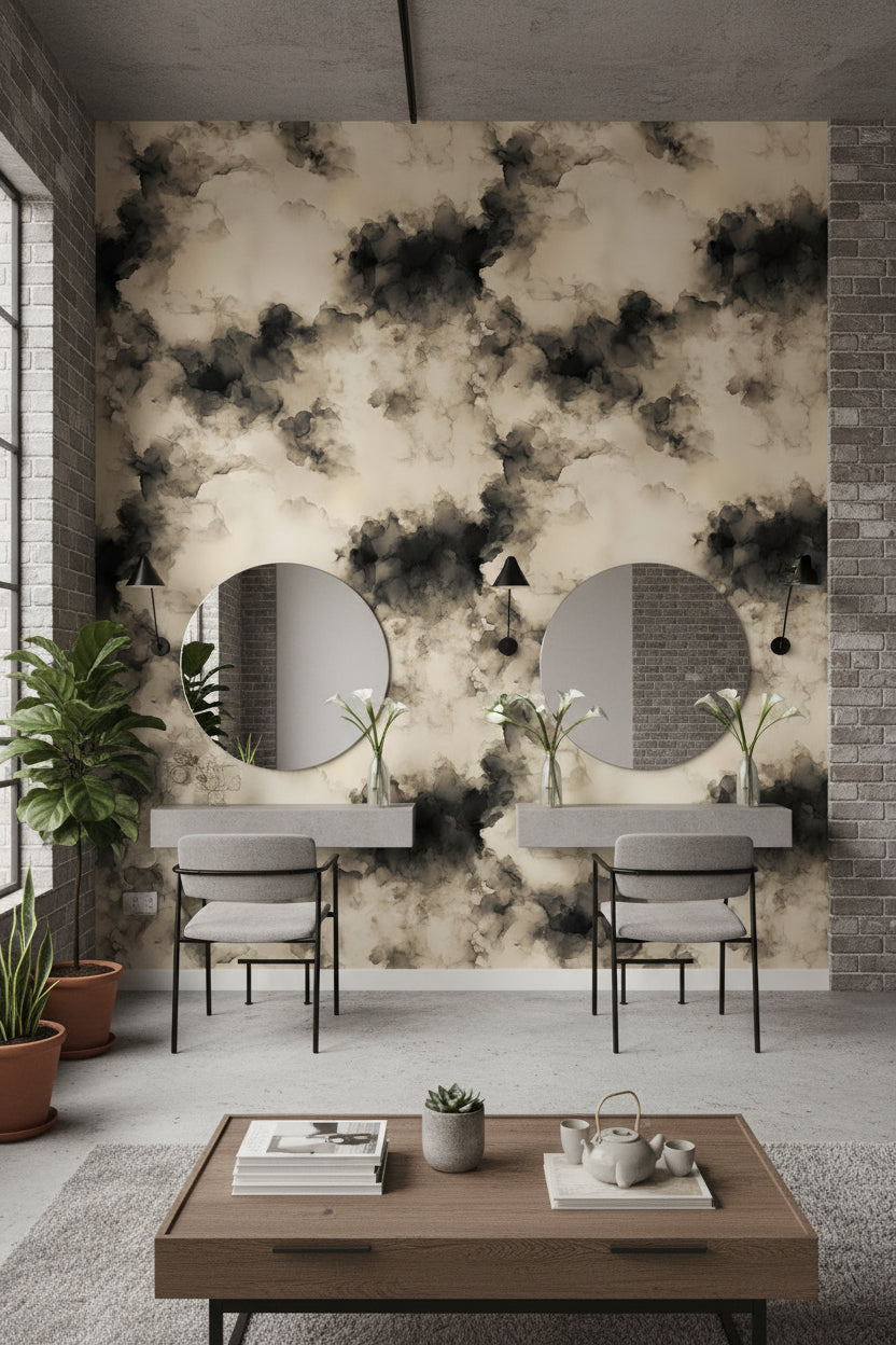 Cream and Black Abstract Cloud Wallpaper