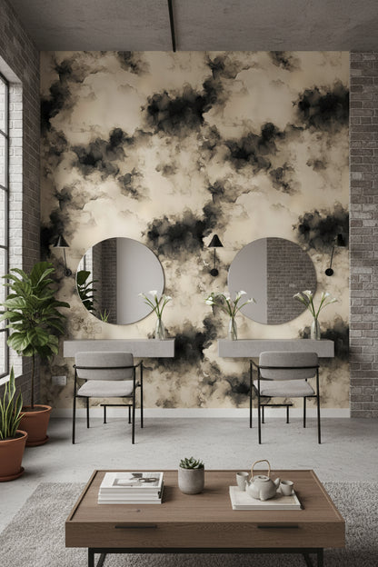 Cream and Black Abstract Cloud Wallpaper