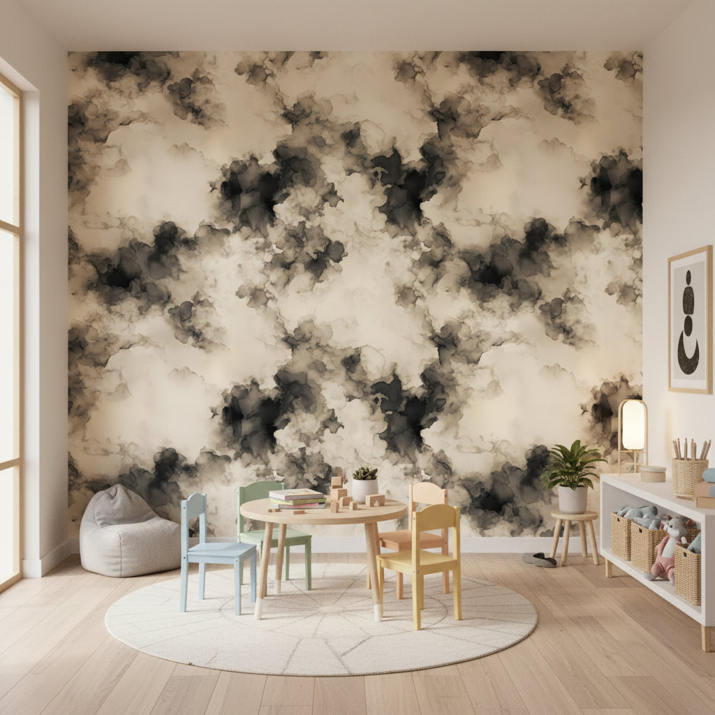Cream and Black Abstract Cloud Wallpaper