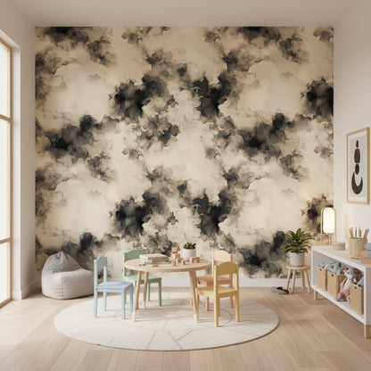 Cream and Black Abstract Cloud Wallpaper