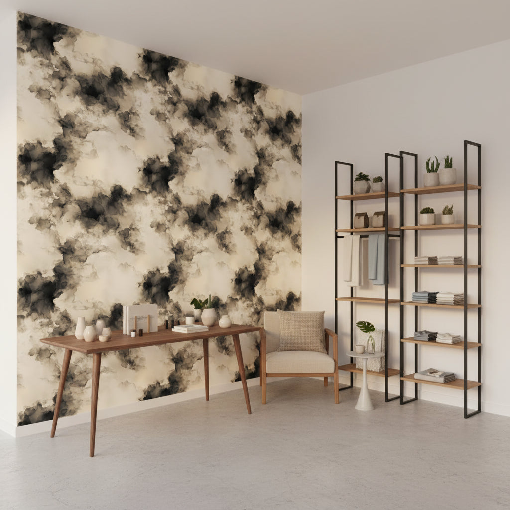 Cream and Black Abstract Cloud Wallpaper