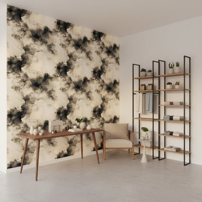Cream and Black Abstract Cloud Wallpaper