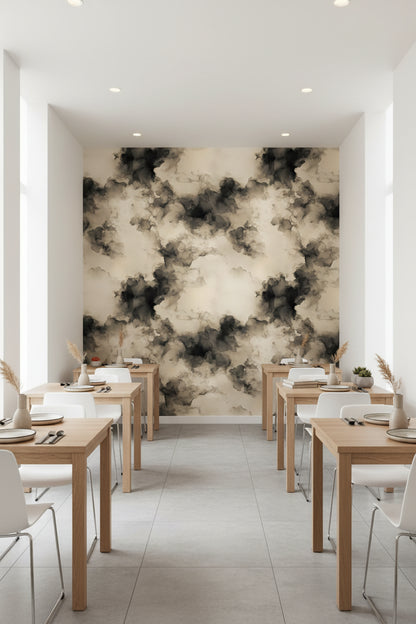 Cream and Black Abstract Cloud Wallpaper