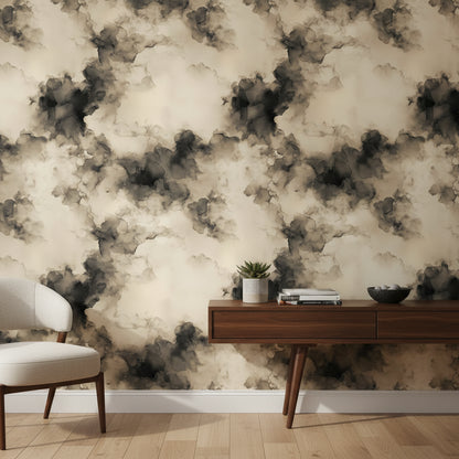 Cream and Black Abstract Cloud Wallpaper