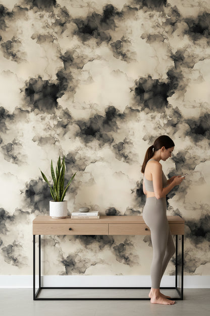 Cream and Black Abstract Cloud Wallpaper
