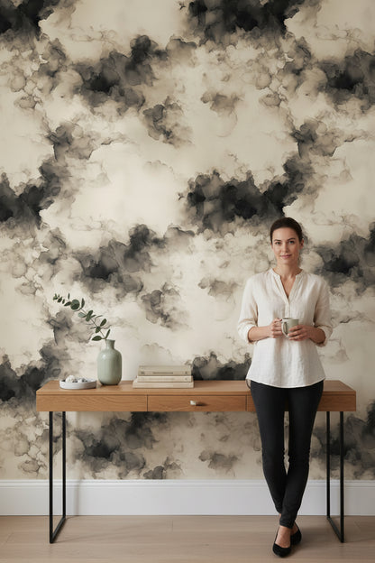 Cream and Black Abstract Cloud Wallpaper