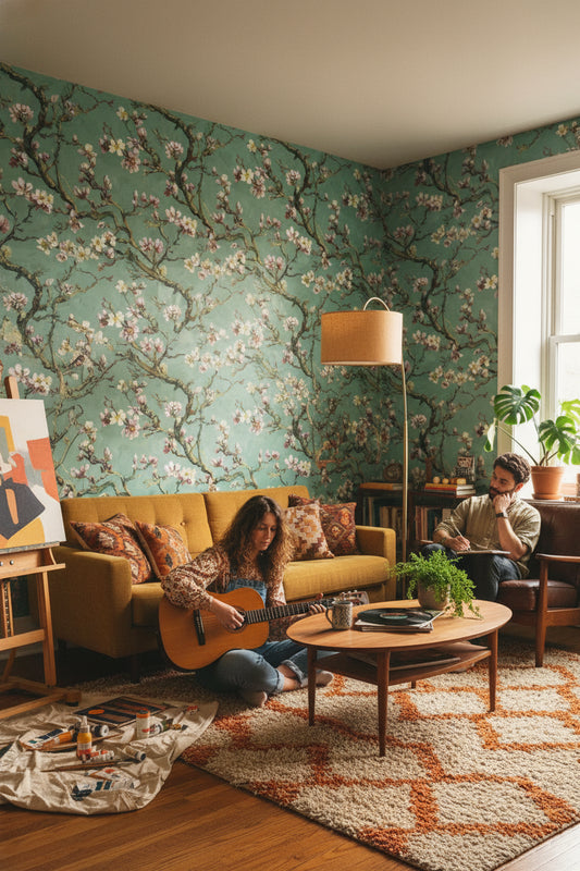 Vintage Floral Wallpaper Elegant Green Wall Decor