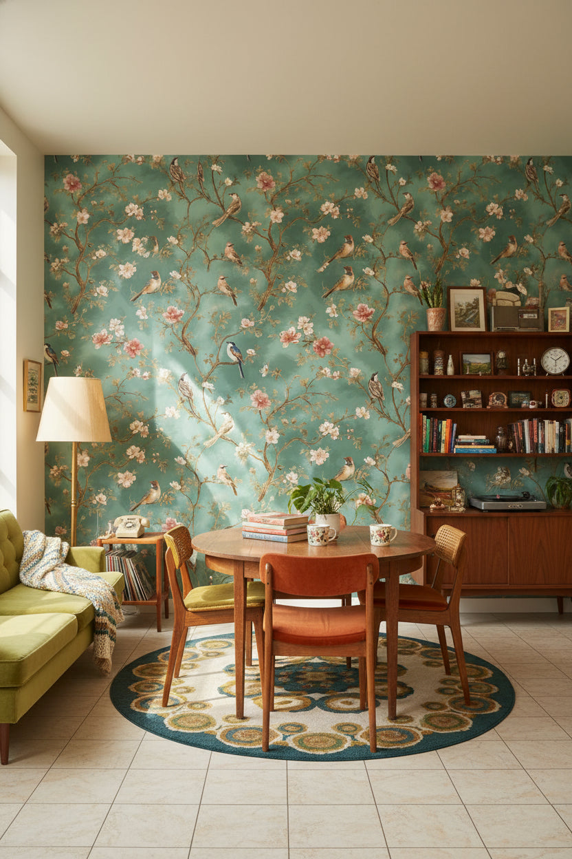 Muted Green Wallpaper Vintage Floral Wall Mural