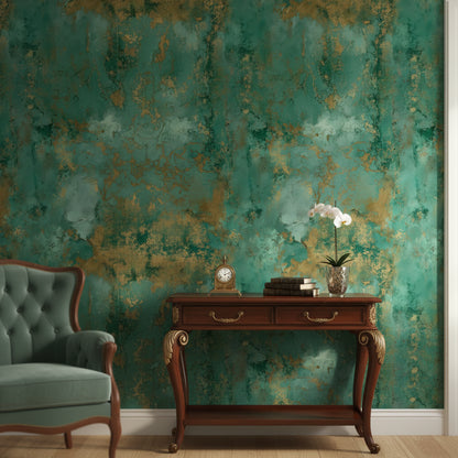 Emerald Green Gold Look Abstract Texture Wallpaper