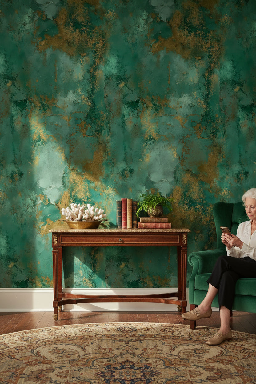 Emerald Green Gold Look Abstract Texture Wallpaper