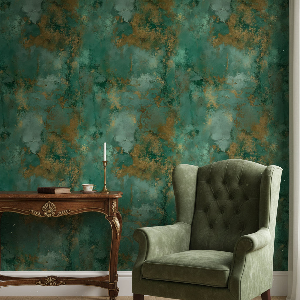 Emerald Green Gold Look Abstract Texture Wallpaper