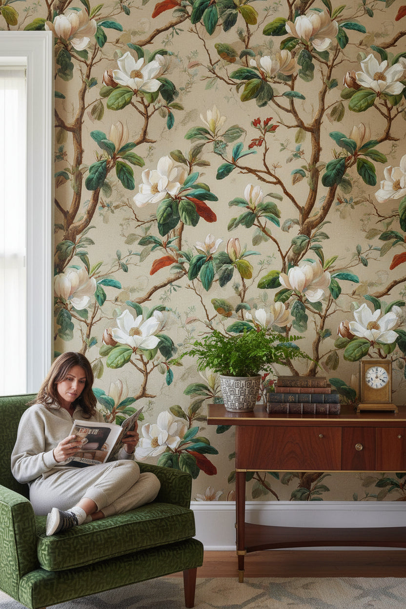 Magnolia Wallpaper Floral Traditional Wall Mural