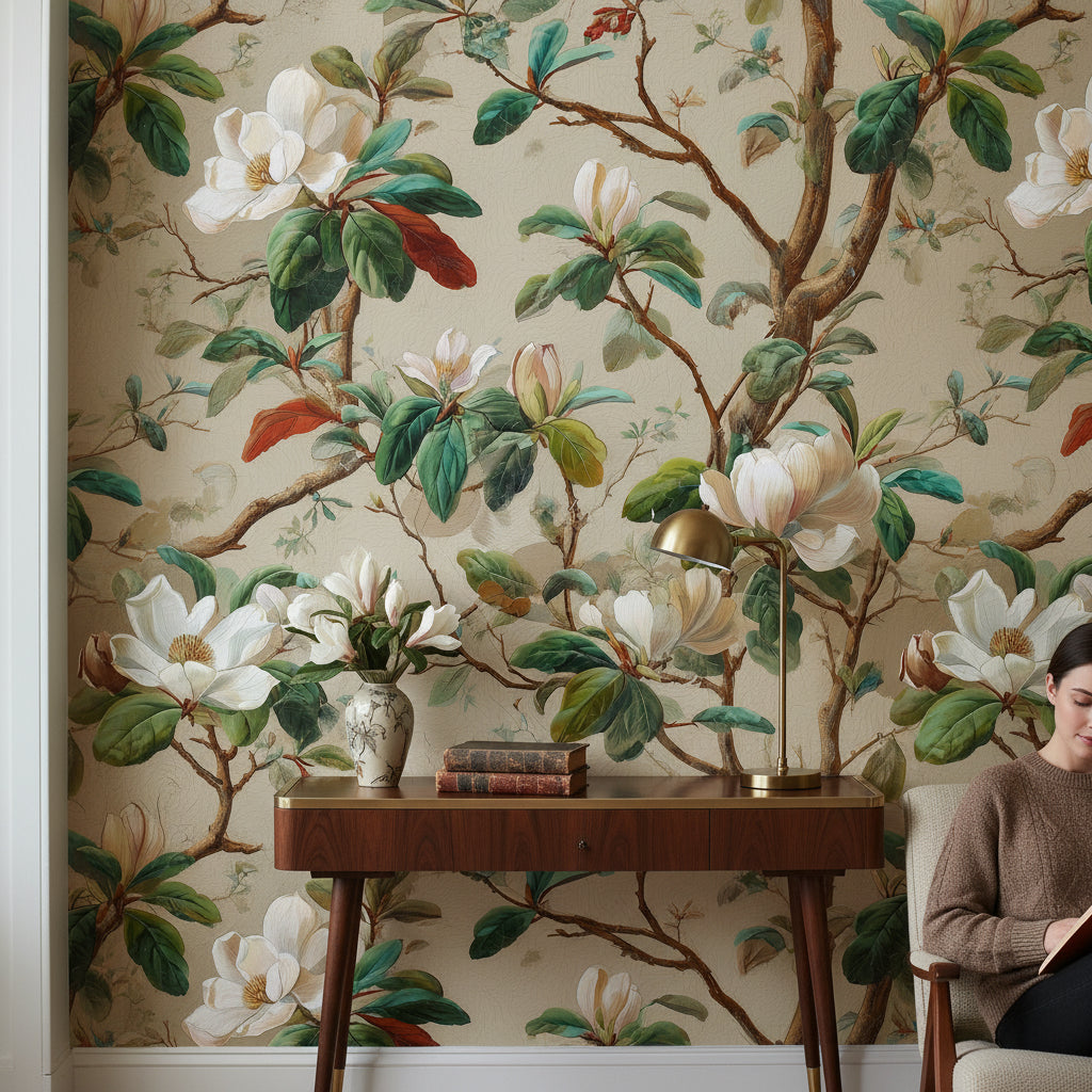 Magnolia Wallpaper Floral Traditional Wall Mural